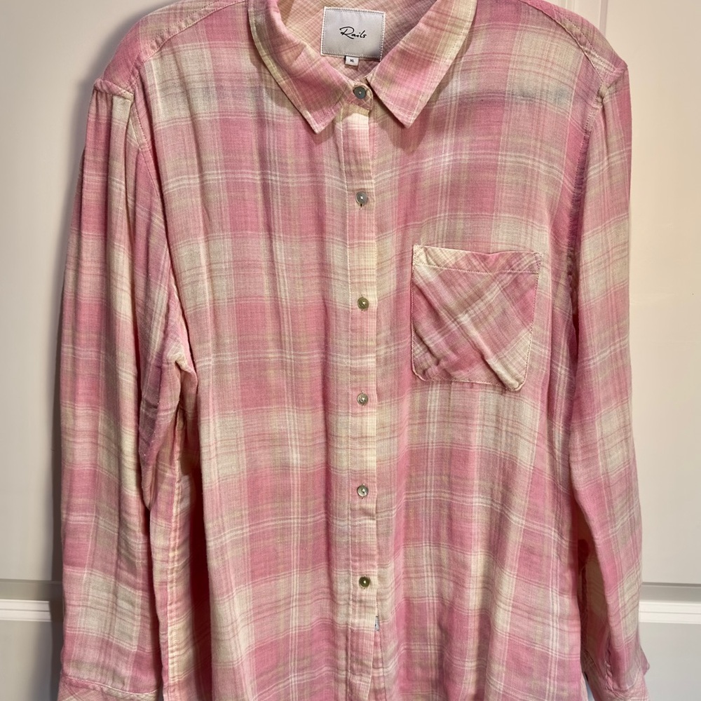 Rails Pink Plaid Organic Cotton Button-Up Shirt in size XL